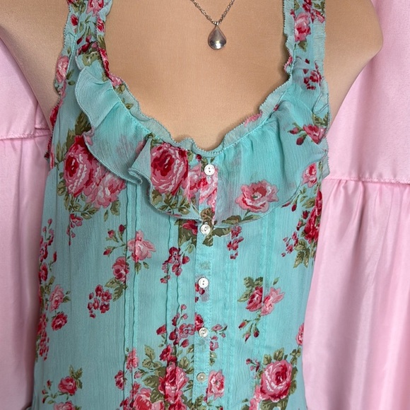 Abercrombie & Fitch Aqua Floral Ruffle Racerback Dress - Size Small - Picture 6 of 7